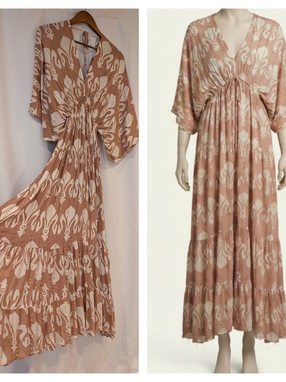 Boho Maxi Dress in Brown Rose and Ivory